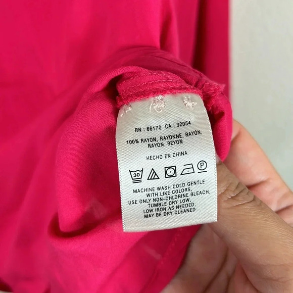 Anthropologie Maeve Hot Pink Bagatelle Button Down Long Sleeve Blouse Size 4 - Picture 9 of 13